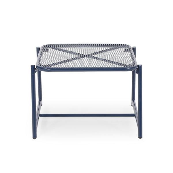 English Elm Kincaid Outdoor Iron Mesh Conversation Set Rust Resistant Patio Chairs with Side Table Navy Blue N775P392159N