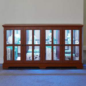 English Elm Vintage Led Curio Display Cabinet - Antique Oak Showcase With Adjustable Shelves & Bluetooth Lighting W1758P300120-GIGA