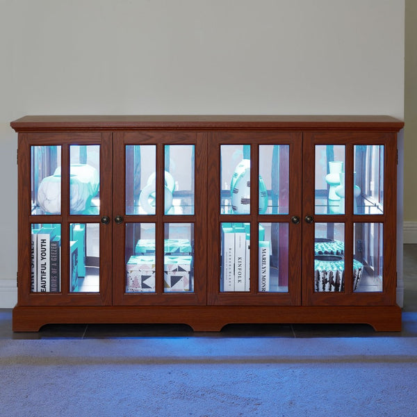 English Elm Vintage Led Curio Display Cabinet - Antique Oak Showcase With Adjustable Shelves & Bluetooth Lighting W1758P300120-GIGA