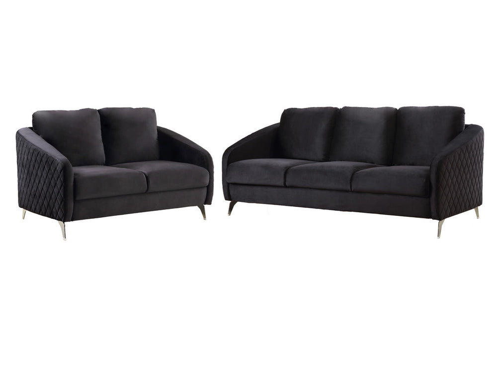 English Elm Livia Gray Velvet Diamond Tufted Sofa Set with Chrome Legs for Glam Living Rooms B2749S00136