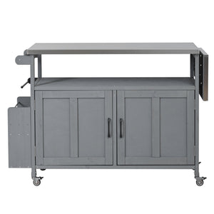 English Elm Foldable Outdoor Kitchen Cart with Stainless Worktop Fir Wood Frame and Lockable Wheels Grey N719P380279E