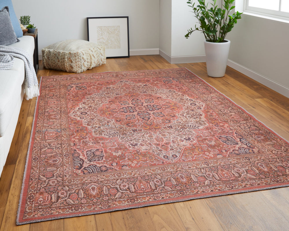 Feizy Rugs Rawlins Vintage-inspired Medallion Rug - Rich Colors & Intricate Patterns For Timeless Elegance Red,Tan,Pink Polyester Rln39hnftermlte76