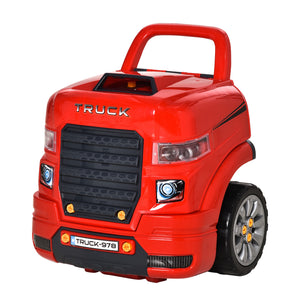 English Elm Qaba Kids Mechanic Workshop Truck Toy with Sounds Lights and 61 Piece Engine Set W2225P200404