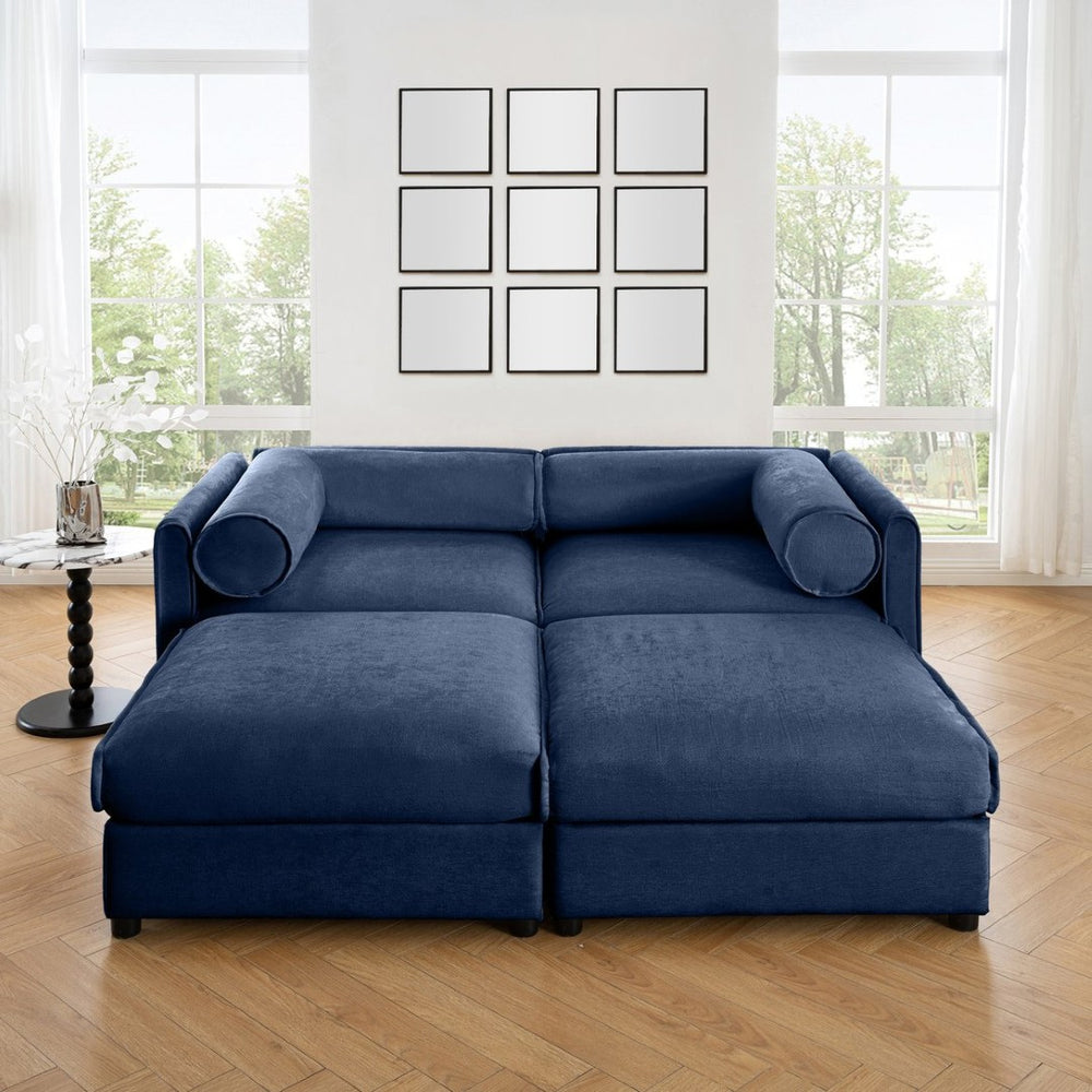 English Elm Stylish Blue Chenille 2-Seater Sofa With Modern Storage Ottomans, Ergonomic Design & Easy Assembly W714S01048-GIGA