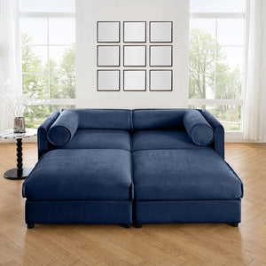 English Elm Stylish Blue Chenille 2-Seater Sofa With Modern Storage Ottomans, Ergonomic Design & Easy Assembly W714S01048-GIGA