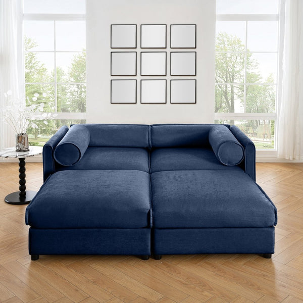 English Elm Stylish Blue Chenille 2-Seater Sofa With Modern Storage Ottomans, Ergonomic Design & Easy Assembly W714S01048-GIGA