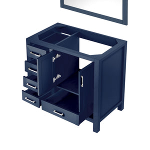 English Elm Navy Blue Bath Vanity With Mirror - 36" W X 22" D, Right Offset Sink, Ample Storage & Easy Install B2731S00513
