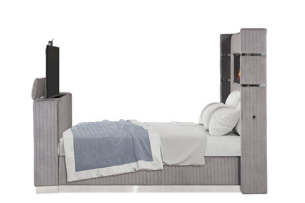 English Elm Lavish Modern 4-Piece King Bedroom Set With Fireplace Headboard, Tv Footboard & Usb Nightstand B009S02109