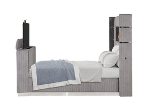 English Elm Lavish King Bed With Integrated Fireplace Headboard & Footboard Tv Stand - Contemporary Grey Design B009S01418