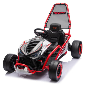 English Elm 24v Dual Motor Kids Go Kart with Drift Mode Roll Cage and Rear Suspension Ages 6 to 12 Red W1578P454055