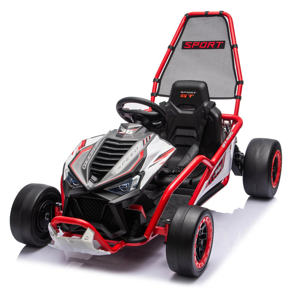 English Elm 24v Dual Motor Kids Go Kart with Drift Mode Roll Cage and Rear Suspension Ages 6 to 12 Red W1578P454055