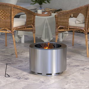English Elm Outsunny 32 Inch Outdoor Propane Gas Fire Pit Table with 50,000 BTU, Faux Stone Square Design, Lava Rocks, Rain Cover Silver W2225P217256
