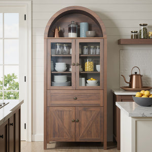 English Elm Dome Top Apothecary Cabinet Antique Inspired Tall Storage with Arched Silhouette Walnut,Walnut Brown W1785S00001