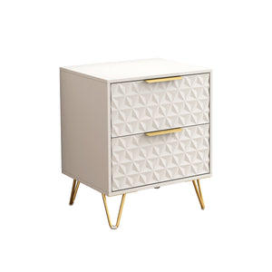English Elm Set of 2 Wall Mounted Nightstands Gold Legs Geometric Embossed Drawers Bedroom W2948P337510
