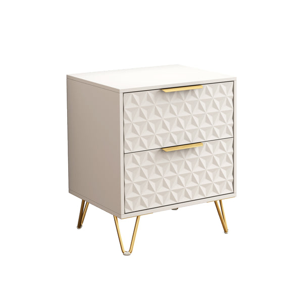 English Elm Set of 2 Wall Mounted Nightstands Gold Legs Geometric Embossed Drawers Bedroom W2948P337510