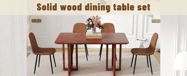 English Elm Table And Chair Set - Elegant Walnut Solid Wood Dining Table With 4 Comfort Tech-Fabric Chairs W1151S04065-GIGA