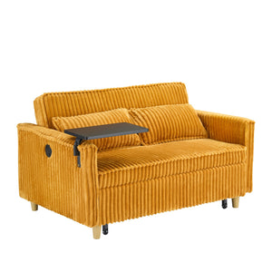 English Elm The pull-out corduroy sofa bed with convertible tabletop and USB charging ports for living room comfort Yellow W1278P248130