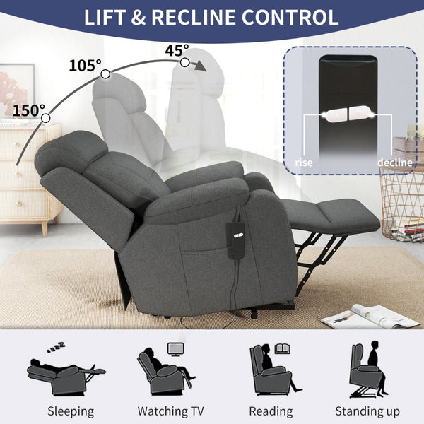 English Elm Power Lift Recliner For Seniors – Compact Electric Chair In Dark Gray Snowflake Velvet, Remote Control W1028S00052-GIGA