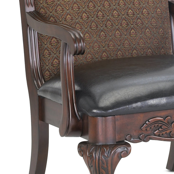 English Elm Lucille Ornate Arm Chair in Brown Wood & Deep Green Jacquard Fabric — Solid Birch, Hand-Carved Elegance B050P229950