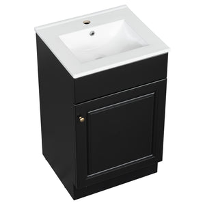 English Elm Christopher Knight Home® - 20" Bathroom Vanity with Ceramic Sink and Soft-Close Door, Gold Knob, Adjustable Shelf Storage Black N759P237946B