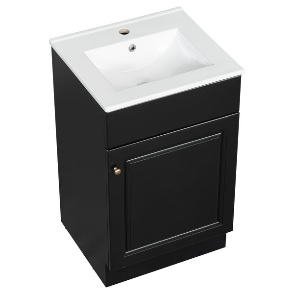 English Elm Christopher Knight Home® - 20" Bathroom Vanity with Ceramic Sink and Soft-Close Door, Gold Knob, Adjustable Shelf Storage Black N759P237946B