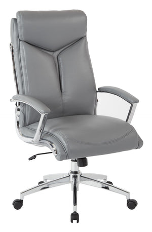OSP Home Furnishings Executive Faux Leather Office Chair with Lumbar Support Headrest and Chrome Accents Charcoal Grey FL90071C-U42