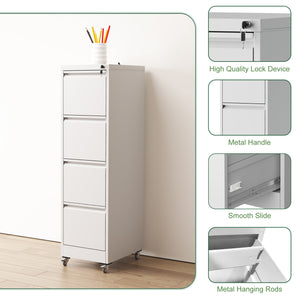 English Elm 4 Drawer Locking File Cabinet on Wheels with Anti-Tilt System, Corrosion-Resistant Metal, Secure Mobile Storage White T2398P310005