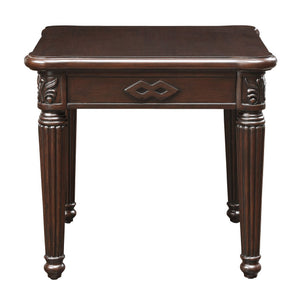 English Elm Espresso Romantic Turned-Leg End Table with Carved Fluting, Raised Trim Detail, Sturdy Wood Surface B062P189181