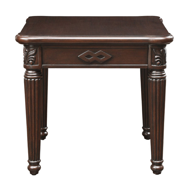 English Elm Espresso Romantic Turned-Leg End Table with Carved Fluting, Raised Trim Detail, Sturdy Wood Surface B062P189181