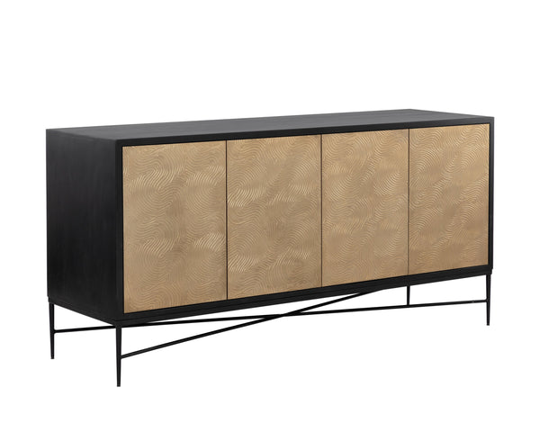 Sunpan Algarve Sideboard - Mid-Century Modern Design with Solid Mango Wood and Unique Artisan Craftsmanship Black / Champagne Gold