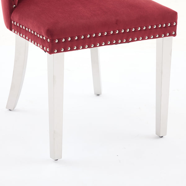 English Elm Nikki Velvet Tufted Dining Chair with Chrome Legs, Nailhead Trim, Plush High-Rebound Seat Comfort WINE RED W1143P369090