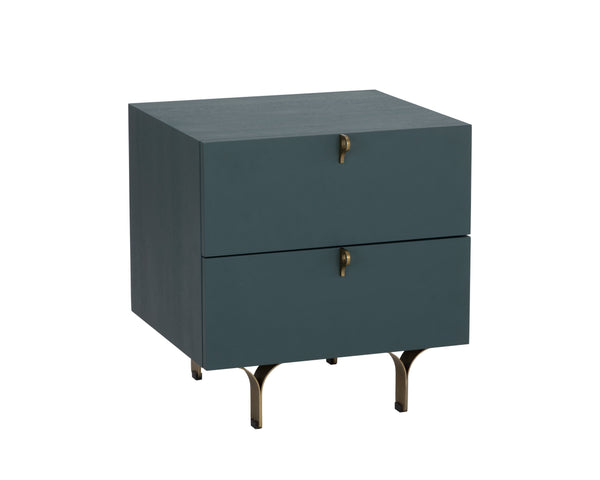 Sunpan Celine Nightstand - Elegant Two-Drawer Design with Antique Brass Feet for a Luxe Bedroom Retreat Small - 19.75W x 17.75D x 20.5H