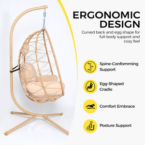 English Elm Hanging Egg Swing Chair Pe Wicker Stand Outdoor Patio Ergonomic Cushioned Seat T5880P497564
