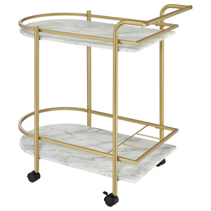 English Elm Desiree Luxe Gold 2-Tier Bar Cart with Faux Marble Shelves, Smooth Casters & Sturdy Metal Frame B062P344987