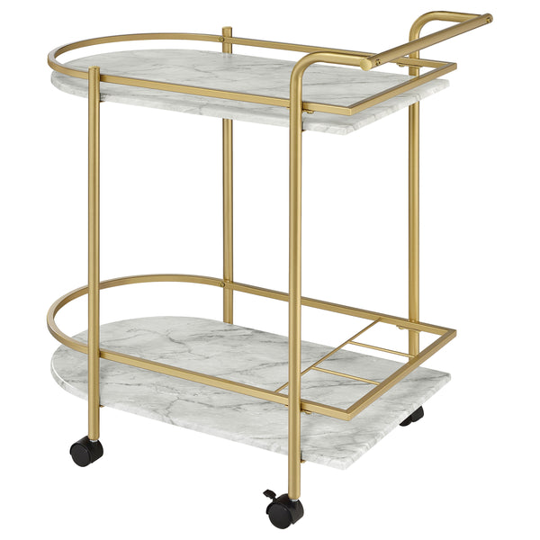 English Elm Desiree Luxe Gold 2-Tier Bar Cart with Faux Marble Shelves, Smooth Casters & Sturdy Metal Frame B062P344987