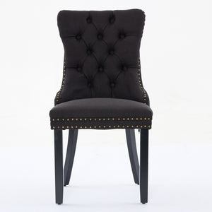 English Elm Nikki Tufted Flax Linen Dining Chair with Solid Wood Frame, High-Rebound Cushion, Nailhead Trim Black W1143P233648