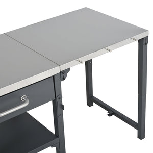 English Elm Outdoor Bbq Prep Cart Rolling Stainless Steel Grill Station with Foldable Work Surface Gray N719P407403E