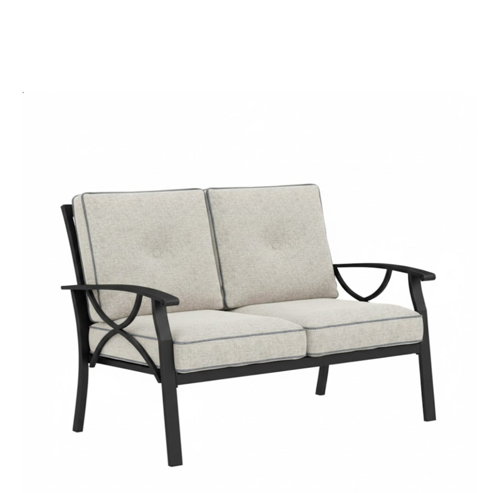 English Elm 48" Outdoor Steel Loveseat with Curved Arms Foam Cushions Patio Balcony Seating B082P455148