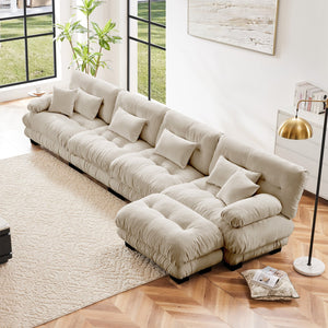 English Elm Free Modular Sectional Sofa - L-Shaped 4-Seater Couch In Light Coffee Chenille With Ottoman & Comfort W714S01032