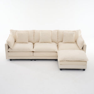 English Elm Beige Chenille Sectional Sofa with Modular Ottoman for Living Room or Studio Beige W2603S00001