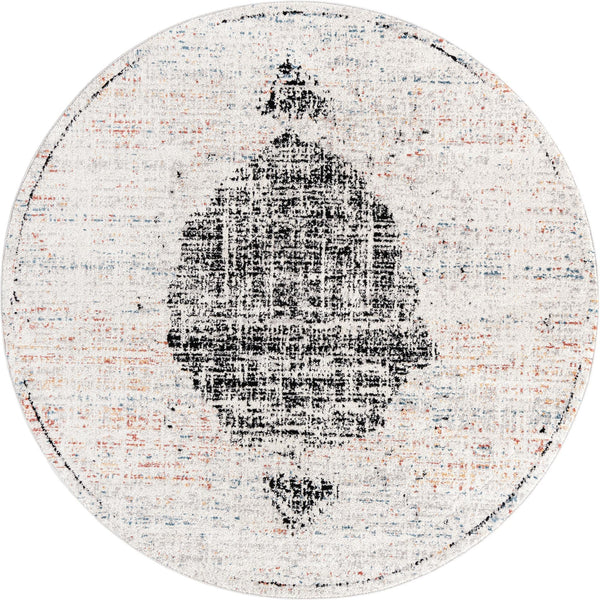 Unique Loom Aramis Selif Machine Made Tribal Rug Ivory, Black/Light Blue/Rust Red/Orange 7' 1" x 7' 1"