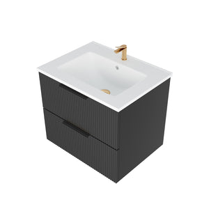 English Elm 060 Floating Wall Mounted Bathroom Vanity Cabinet with Soft Close Drawers Modern Black W3520P345965