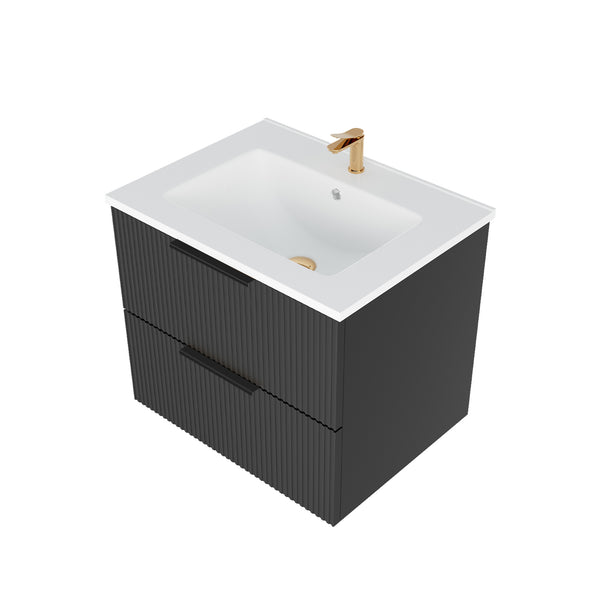 English Elm 060 Floating Wall Mounted Bathroom Vanity Cabinet with Soft Close Drawers Modern Black W3520P345965