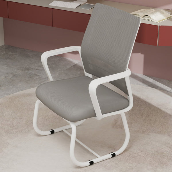 English Elm Minimalist breathable mesh office chair with curved support, cushioned seat, stable iron frame for long workdays White+gray W1935P338541
