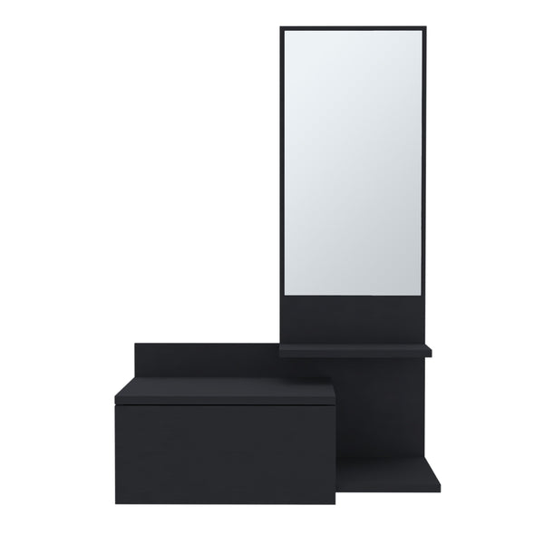 English Elm Vienna modern floating mirror console with 3-tier open shelves and full-extension drawer for entryway storage Black 31.5 L x 18.2 W x 6 H B070P242499