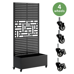 English Elm Metal Planter Box With Trellis & Privacy Screen – Versatile Raised Garden Bed On Wheels For Climbing Plants W347P399106