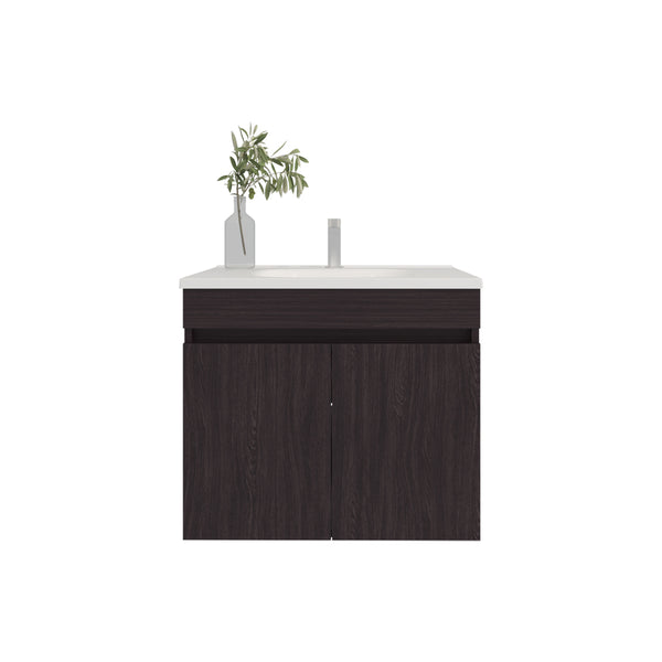 English Elm FM Modern Floating Bathroom Vanity with Integrated Sink and Soft-Close Door for Sleek Storage Wenge 29 L x 23 W x 13 H B128P293884