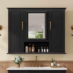 English Elm 36" Freestanding Single Sink Bathroom Vanity Rubberwood Cabinet with Matching Mirror Black N725S314034B