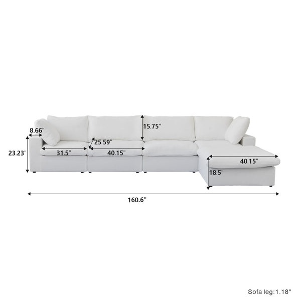 English Elm Sky Cloud Sectional Sofa With Washable Cover - Modular L-Shaped Comfort For 4-Seaters In Any Space B341S00002-GIGA