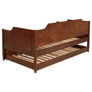 English Elm Cherry Cherry Wood Twin Daybed With Trundle — Romantic Cutouts, Rich Finish, Space-Saving Guest Solution B062S01313